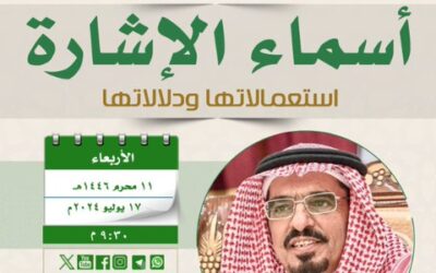 دعوةلحضورلقاءبعنوان(أسماءالإشارة)استعمالاتهاودلالاتها-أ/د/عبدالله الدايل